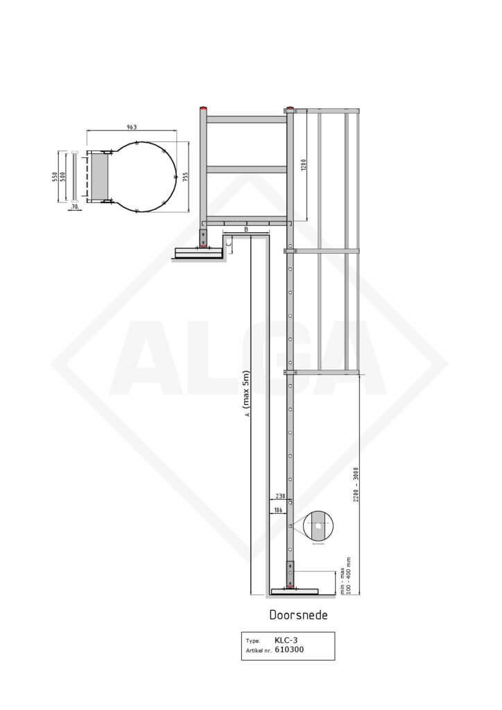 Kooiladder KLC-312 met passage bordes