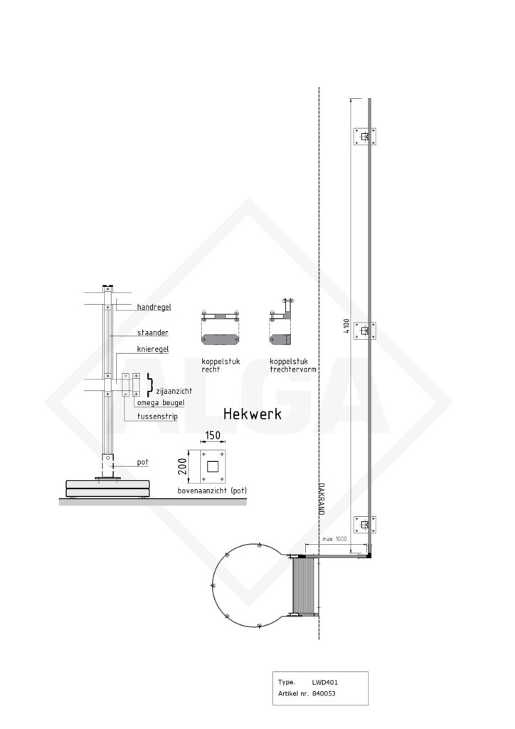 Hekwerk dakrand meelopend lengte 4