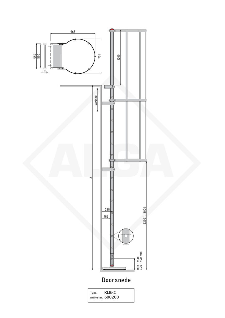 Kooiladder KLB-231 met uitstaptrede