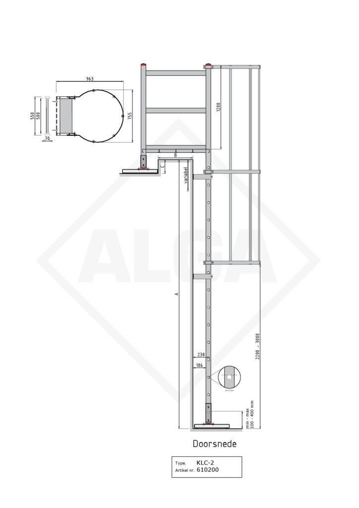 Kooiladder KLC-239 met passage bordes