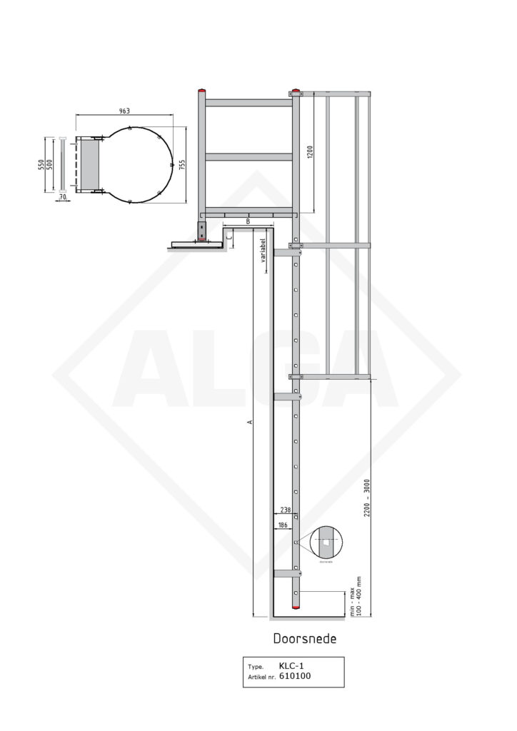 Kooiladder KLC-134 met passage bordes