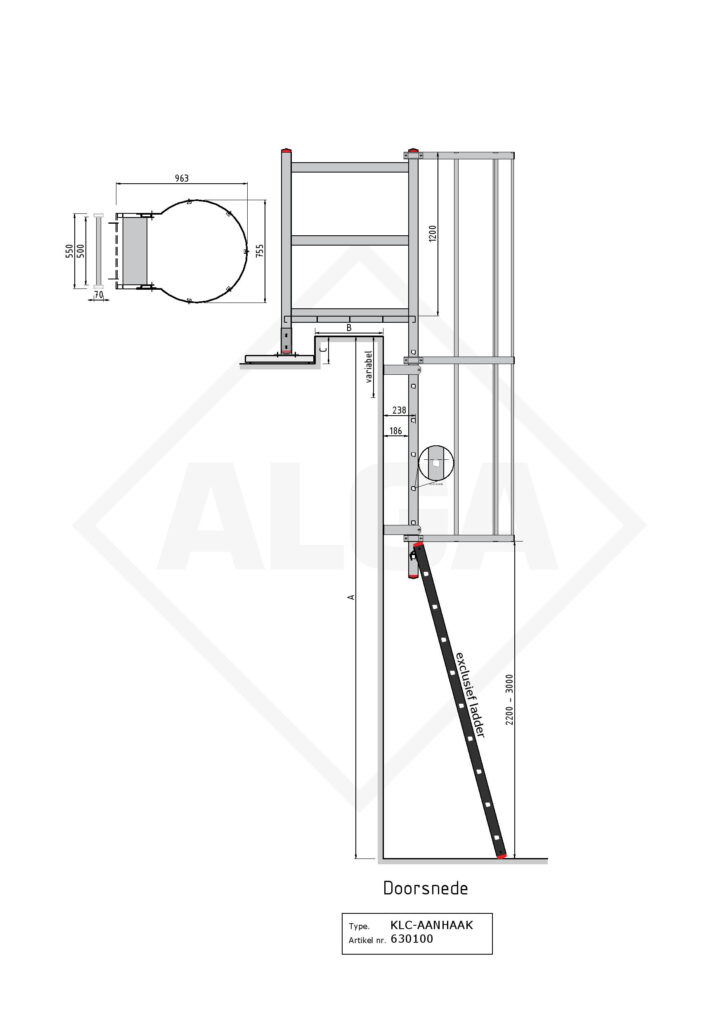 Kooiladder met aanhaakladder KLC-A-129